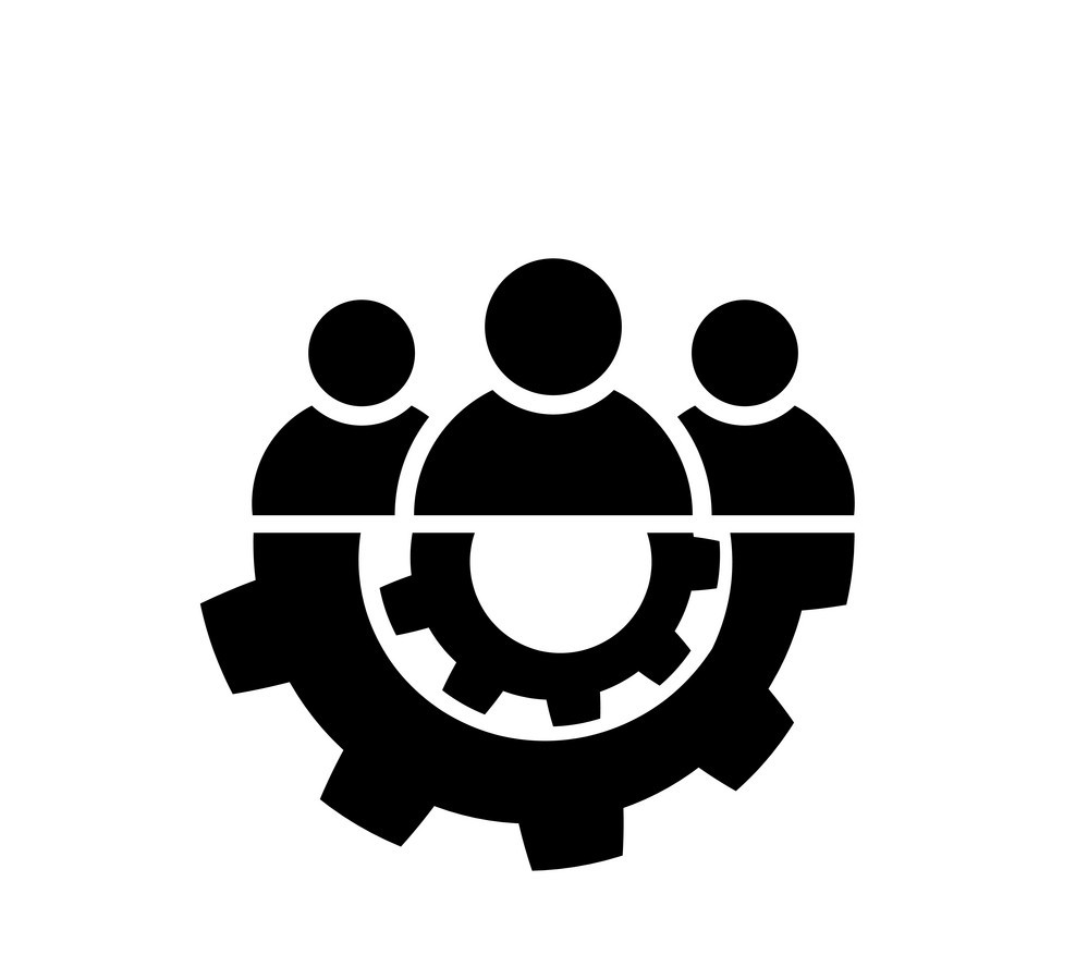 Teamwork icon in flat style. Team and gear symbol
